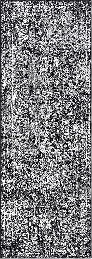Hauteloom Eon Medallion Living Room Area Rug - Moroccan Bohemian Farmhouse - Traditional Vintage - Black, White, Ivory - 5'3" x 7'3"