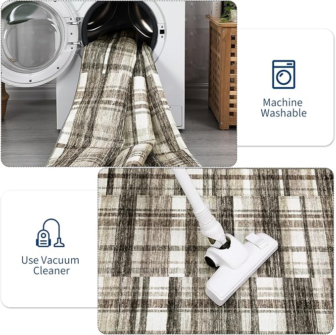 Washable Rug 9x12 Area Rug for Living Room Farmhouse Rugs for Bedroom Large Area Rug Modern Non Slip Carpet Stain Resistant Throw Rugs for Dining Room Office Classroom, Beige