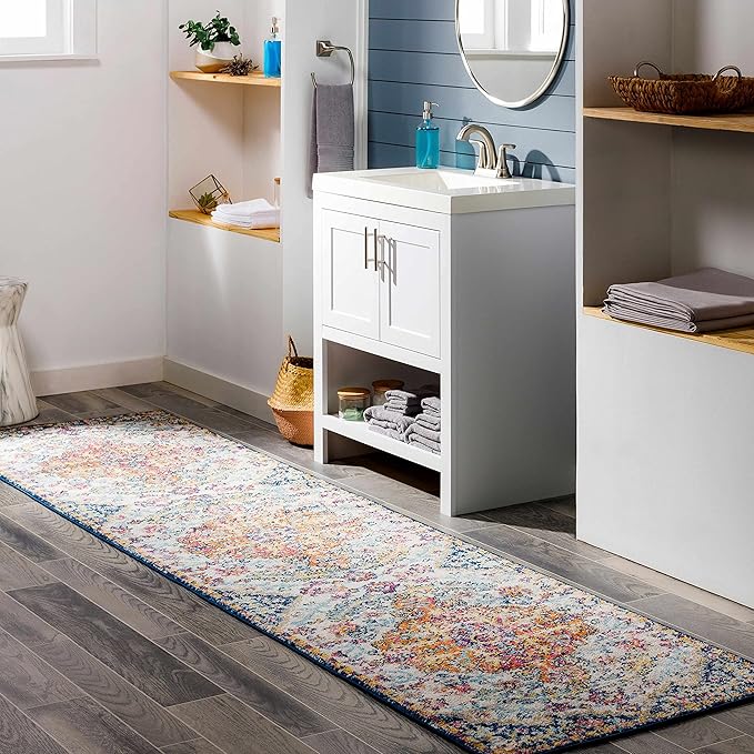 Hauteloom Kaleidoscope 6' 7" x 9' Moroccan Bohemian Updated Traditional - Oriental Area Rug - Rectangle - Polypropylene - Saffron, Light Gray, Charcoal, Teal, Dark Blue, Garnet, Burnt Orange, Beige