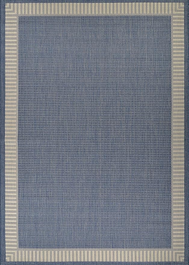 Couristan Recife Indoor Outdoor Rug - Wicker Stitch 8'6" x 13' Rectangle in Ivory and Blue, Hose Washable, Low Pile, Pet- Kid Friendly Home Decor for Living Room, Patio Furniture Set, Kitchen