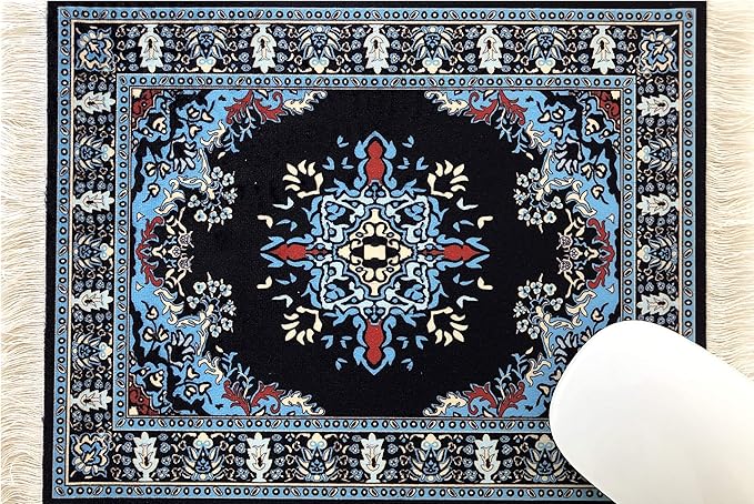 3-Piece Carpet-Style Desk Set – Navy Mouse Pad, Mini Rug Coaster & Bookmark, Colorful Elegant Office Accessories, Novelty Gift