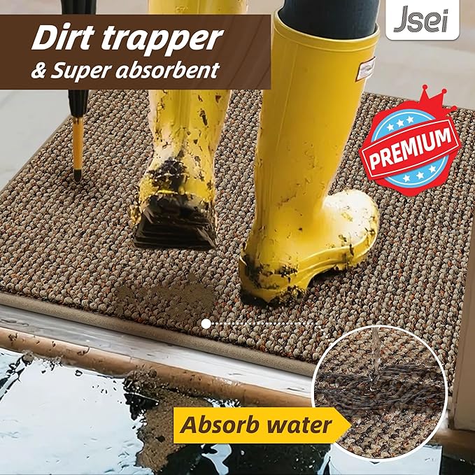 JSEI Dirt Trapper Door Mat 36"x60" Non-Slip Washable Entrance Mat, Dog Doormats, Absorbent & Fade-Resistant Floor Mats, Low Profile Welcome Mats for Entryway, Front Door, and Inside Entrance, Taupe