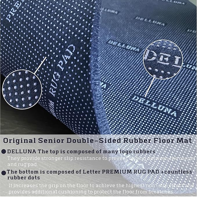 DELLUNA Non-Slip Area Rug Pad 1/4" Thick Double Side Rubber + Felt, 2'x10' Premium Deluxe Cushioned- Safe for All Floors, Adds Comfort and Protection, Ultra Strong Grip, Stop Rug from Moving.