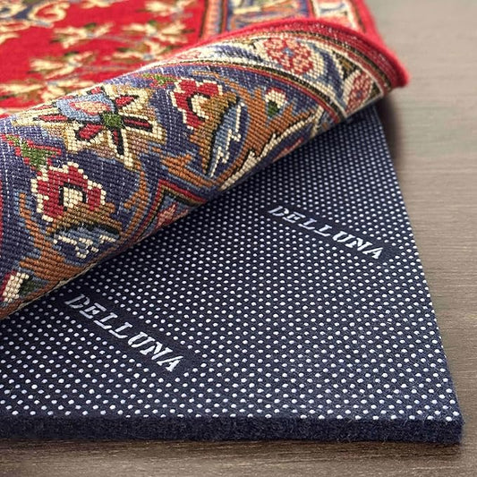 DELLUNA Non-Slip Area Rug Pad 3/8" Thick 8'x11'Double Side Rubber + Felt, Premium Deluxe Cushioned- Safe for All Floors, Adds Comfort and Protection, Ultra Strong Grip, Stop Rug from Moving.