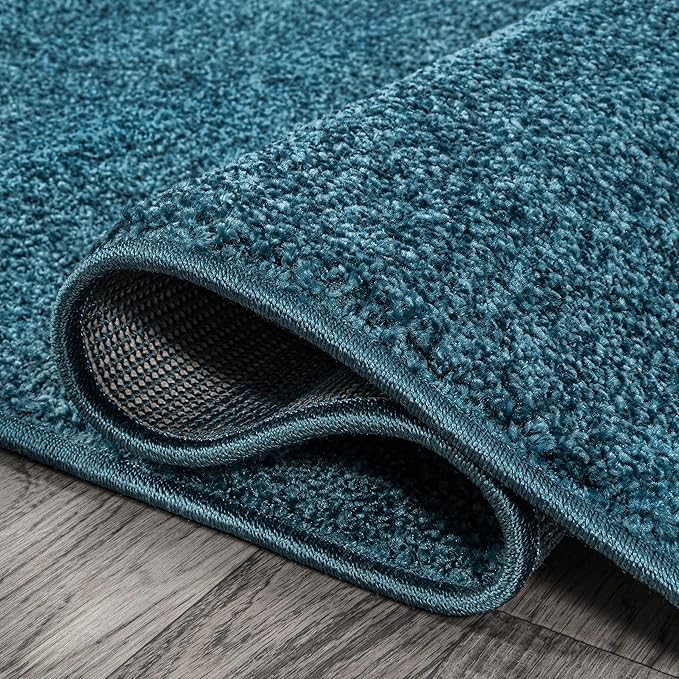 Eyely UES100H-8R Supersoft Haze Solid Low-Pile Indoor Area Rug, Coastal, Bohemian, Minimalist, Classic, Casual for Bedroom,Kitchen,Living Room,Non Shedding,Easy-Washing, Blue, 8' Round