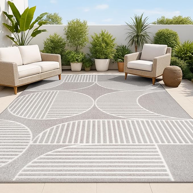JONATHAN Y Nordby High-Low Arch Striped Gray/Cream Indoor/Outdoor Area Rug, 4x6, Contemporary, Bohemian, Transitional for Bedroom,Kitchen,Living Room,Non Shedding (SCN104C-4)