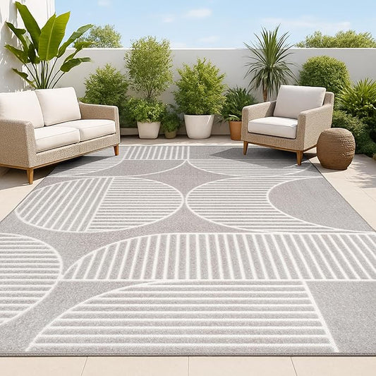 JONATHAN Y Nordby High-Low Arch Striped Gray/Cream Indoor/Outdoor Area Rug, 4x6, Contemporary, Bohemian, Transitional for Bedroom,Kitchen,Living Room,Non Shedding (SCN104C-4)