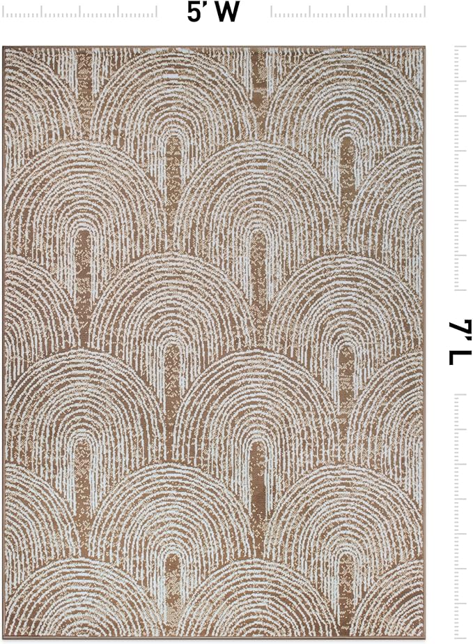 Contemporary Bohemian Arch Design High Traffic Area Rug 5' x 7' Brown