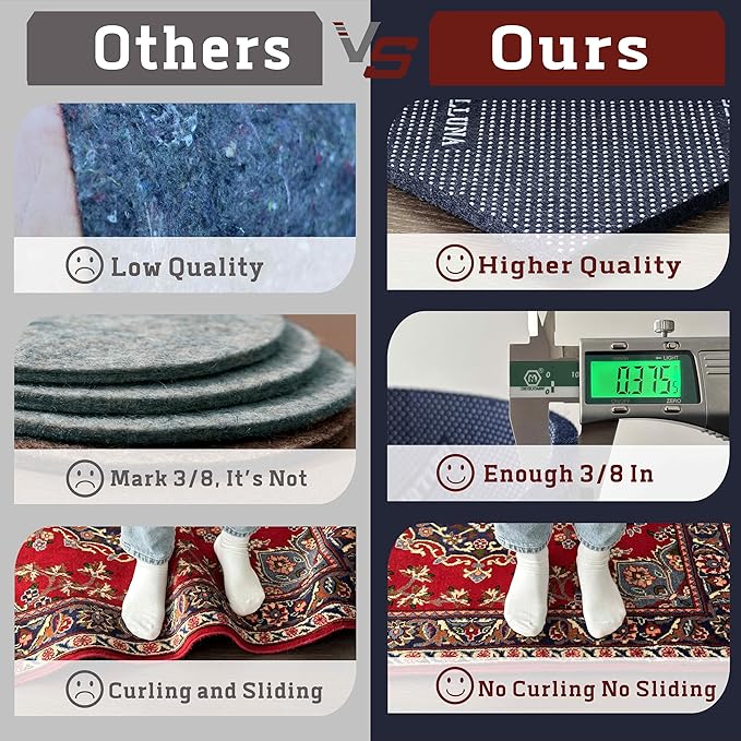 DELLUNA Non-Slip Area Rug Pad 1/4" Thick Double Side Rubber + Felt, 5'x8' Premium Deluxe Cushioned- Safe for All Floors, Adds Comfort and Protection, Ultra Strong Grip, Stop Rug from Moving.