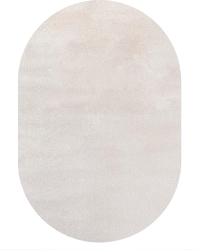 Eyely UES100D-6OV Supersoft Haze Solid Low-Pile Indoor Area Rug, Coastal, Bohemian, Minimalist, Classic, Casual for Bedroom,Kitchen,Living Room,Non Shedding,Easy-Washing, Ivory, 6 X 9 Oval