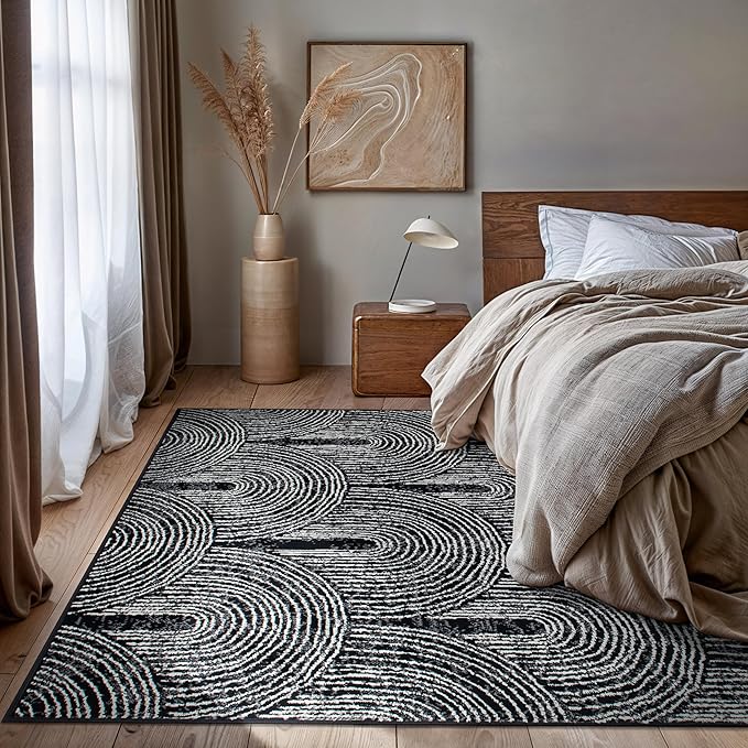 Contemporary Bohemian Arch Design High Traffic Area Rug 7'10" x 10' Black