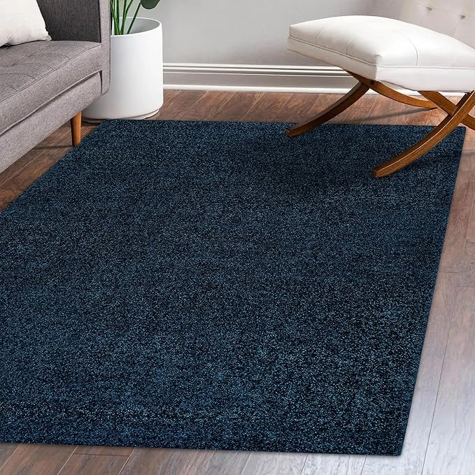 Eyely UES100C-15 Supersoft Haze Solid Low-Pile Indoor Area Rug, Coastal, Bohemian, Minimalist, Classic, Casual for Bedroom,Kitchen,Living Room,Non Shedding,Easy-Washing, Blue, 12 X 15