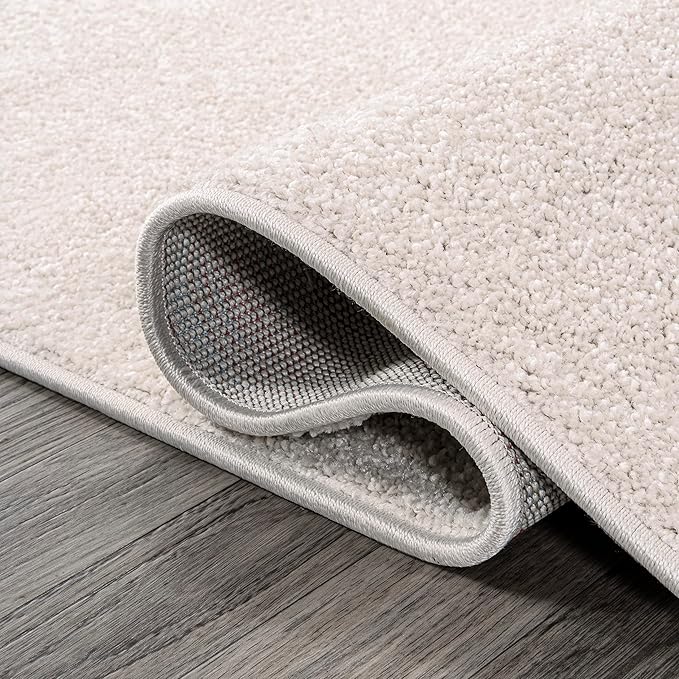 Eyely UES100D-214 Supersoft Haze Solid Low-Pile Indoor Runner Rug, Coastal, Bohemian, Minimalist, Classic, Casual for Bedroom,Kitchen,Living Room,Non Shedding,Easy-Washing, Ivory, 2 X 14