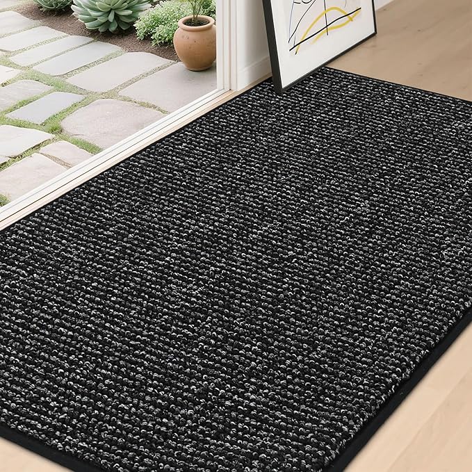 BEQHAUSE Dirt Trapper Door Mat 36" x 60", Non-Slip Washable Doormats Entrance Mat, Dirt Resistant and Absorbent Welcome Mat, Low Profile Floor Mats for Front Back Door and Entryway, Black