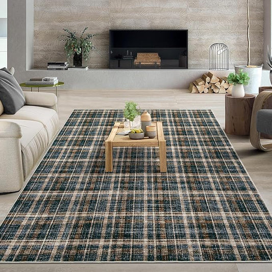 9x12 Area Rug Washable Rugs for Bedroom Large Living Room Rug Non Slip Farmhouse Stain Resistant Floor Carpet for Dining Room Home Office Decor, Black&Brown