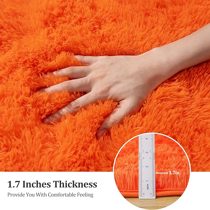 Orange Shag Rug for Bedroom, 4x5.9 Feet Fluffy Area Rugs for Living Room and Nursery, Soft and Comfy, Fuzzy Carpet for Girls Boys Kids Dorm Home Decor Aesthetic, Upgrade Non Slip