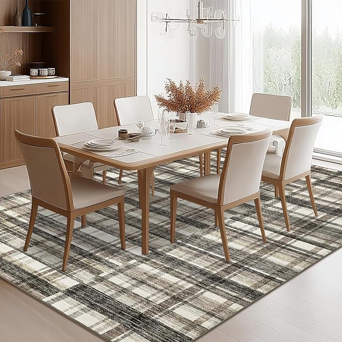 Washable Rug 9x12 Area Rug for Living Room Farmhouse Rugs for Bedroom Large Area Rug Modern Non Slip Carpet Stain Resistant Throw Rugs for Dining Room Office Classroom, Beige
