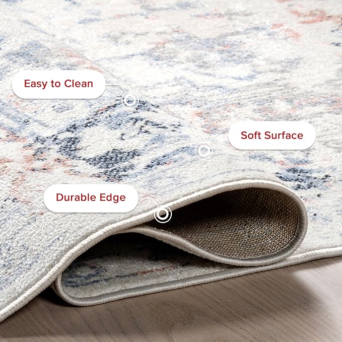 Nuloom SpinClean Everlee Blue/Ivory, 9' x 12', Vintage Medallion, Soft and Cozy, High Traffic, Stain Resistant, Easy Clean, Durable, Machine Washable Area Rug for Bedroom, Living Room, Dining, Foyer