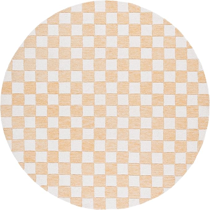 SAFAVIEH Ebony Collection Area Rug - 6' Round, Gold & Ivory, Handmade Wool, Checkered Pattern, Ideal for Living Room, Bedroom, Home Office, Dining Space (EBN175D-6R)