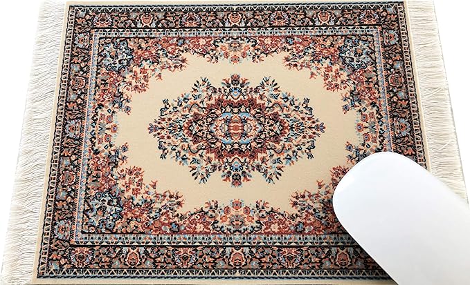 3-Piece Carpet-Style Desk Set – Beige Brown Mouse Pad, Mini Rug Coaster & Bookmark, Colorful Elegant Office Accessories, Novelty Gift
