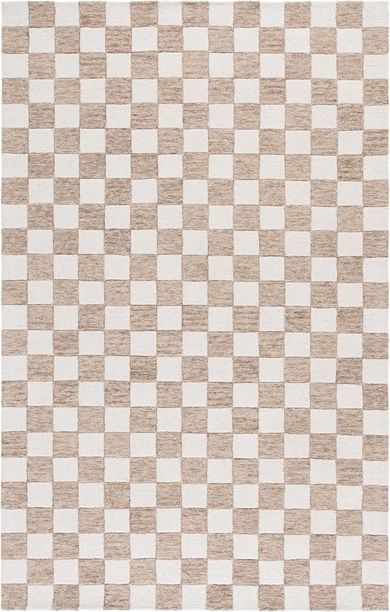 SAFAVIEH Ebony Collection Area Rug - 5' x 8', Brown & Ivory, Handmade Wool, Checkered Pattern, Ideal for Living Room, Bedroom, Home Office, Dining Space (EBN175T-5)