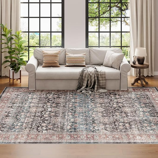 Dripex Washable Area Rug 6x9 Living Room Rug Stain & Water Resistant Foldable Thin Vintage Rugs Bedroom Rug Floor Carpet for Dining Room Kitchen Bathroom Farmhouse Office