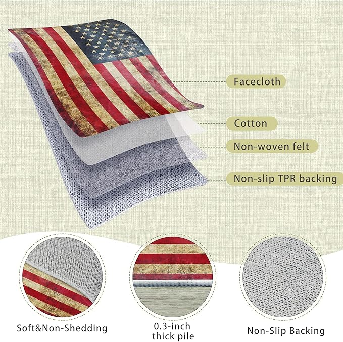Vintage American Flag Area Rugs 5x7 Washable Area Rugs for Living Room Throw Large Bedroom Kitchen Rug Non-Slip Low-Plie Entryway Rug Floor Mat Carpet for Dining Laundry Room Office