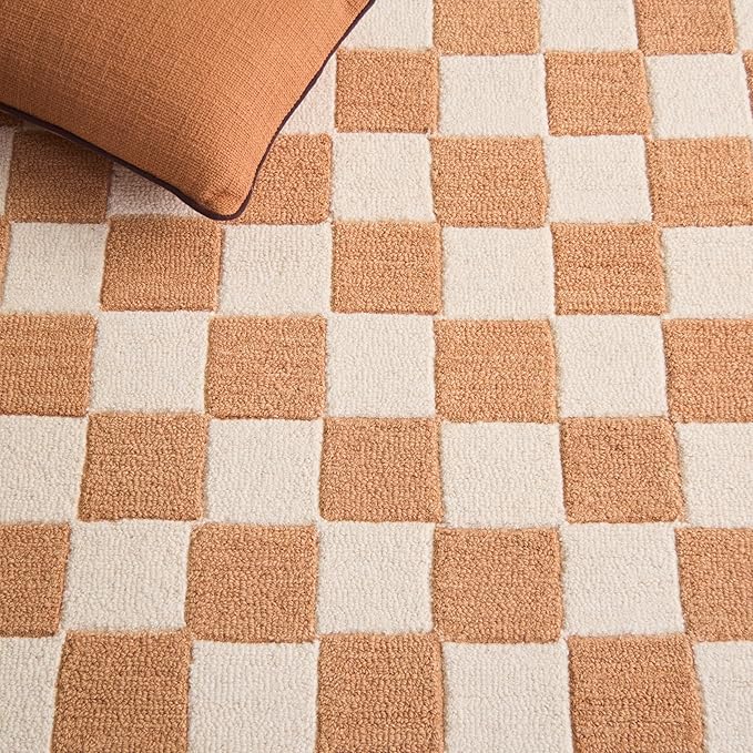 SAFAVIEH Ebony Collection Area Rug - 6' x 9', Rust & Ivory, Handmade Wool, Checkered Pattern, Ideal for Living Room, Bedroom, Home Office, Dining Space (EBN175P-6)
