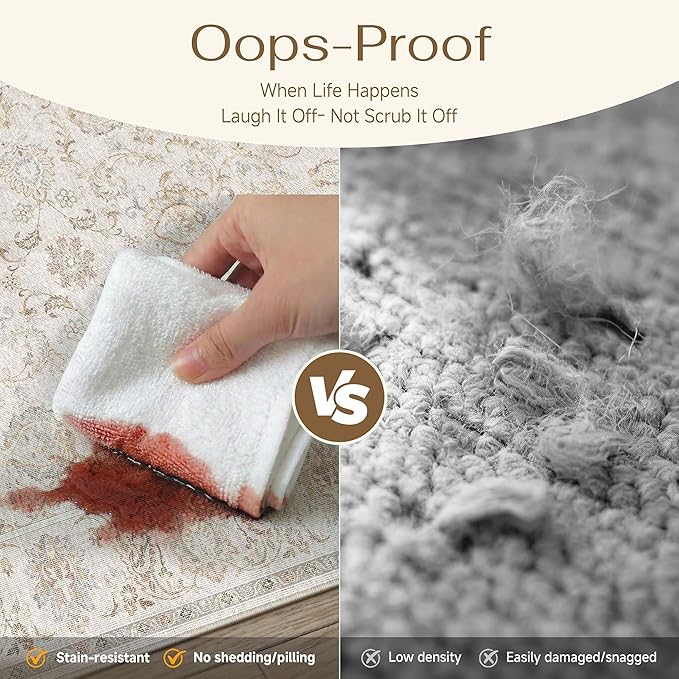 HUGEAR 2x6 Machine Washable Hallway Runner Rugs Vintage Grey - Neutral Non Slip Stain Resistant Low Pile Aesthetic Throw Carpet Kids & Pet Friendly for Bedroom Kitchen