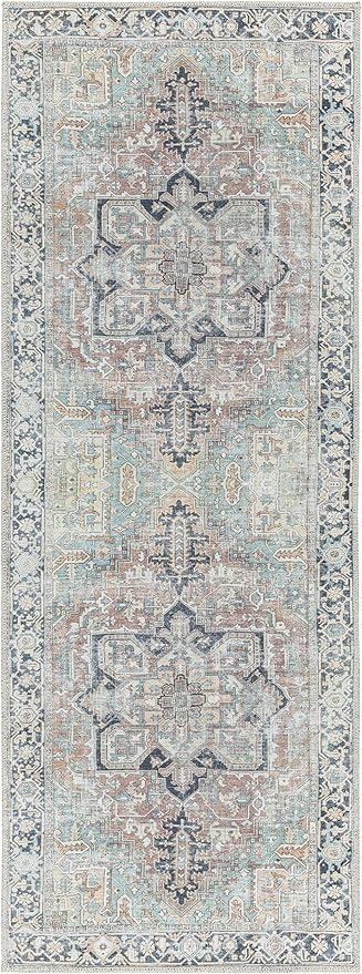 Hauteloom Nyx Vintage Distressed Faded Area Rug - Oriental Bohemian Turkish Floral Carpet - Machine Washable Rug - Stain Resistant - Pet Friendly - Brown, Sage, Olive, Green - 5'3" x 7' (5x7)