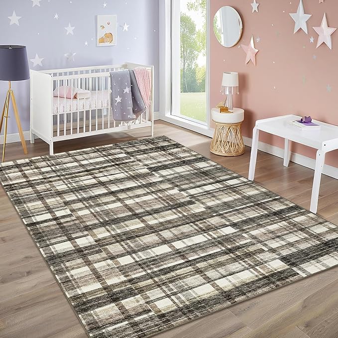 Washable Rug 9x12 Area Rug for Living Room Farmhouse Rugs for Bedroom Large Area Rug Modern Non Slip Carpet Stain Resistant Throw Rugs for Dining Room Office Classroom, Beige