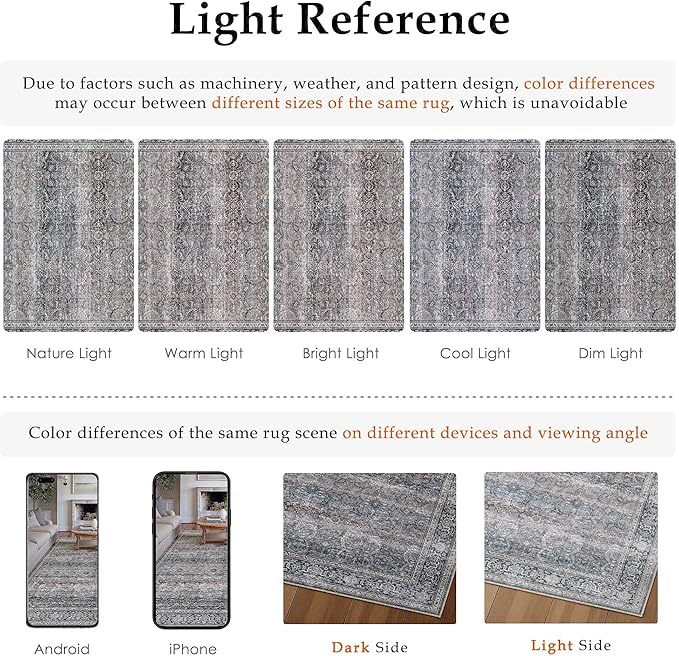HUGEAR 5x7 Washable Area Rug Vintage Neutral Living Room Bedroom Rug Large Soft Non Slip Distressed Low Pile Carpet