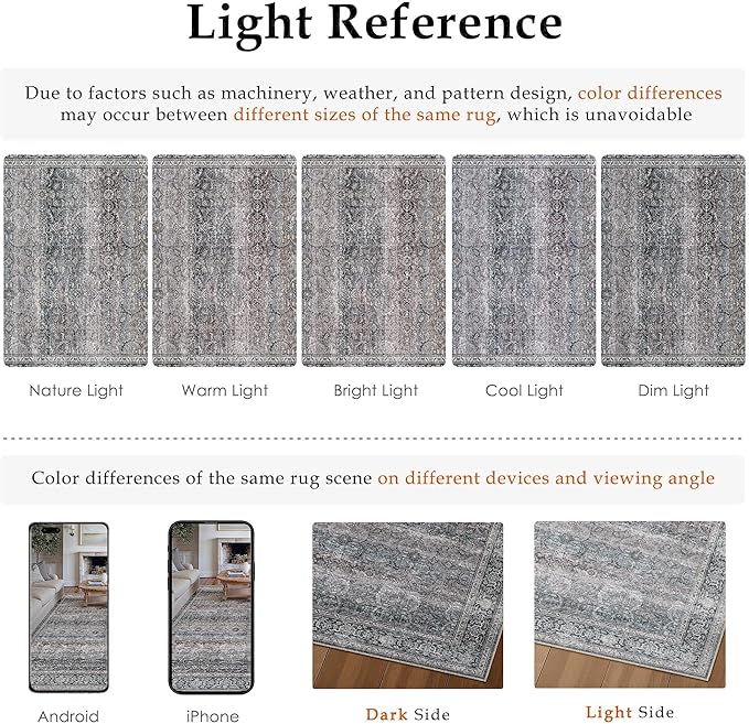 HUGEAR 6x9 Washable Area Rug Vintage Neutral Living Room Bedroom Rug Large Soft Non Slip Distressed Low Pile Carpet