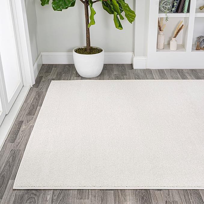 Eyely UES100T-6 Supersoft Haze Solid Low-Pile Indoor Area Rug, Coastal, Bohemian, Minimalist, Classic, Casual for Bedroom,Kitchen,Living Room,Non Shedding,Easy-Washing, Cream, 6 X 9