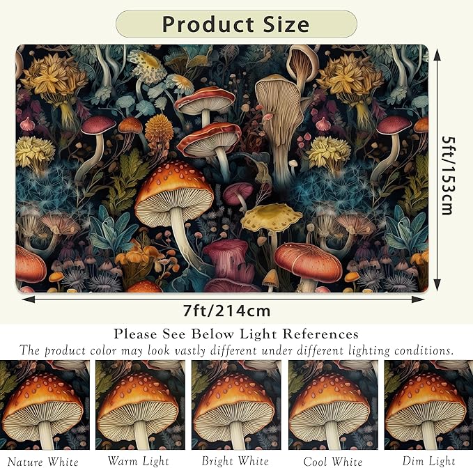 Area Rugs 5x7 Washable Rug Vintage Mushrooms Living Room Rug Soft Anti-Skid Thin Carpet Indoor Floor Non-Shedding Carpets for Bedroom Dining Room Farmhouse Nursery Home Office