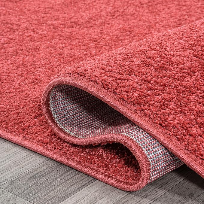 Eyely UES100E-14 Supersoft Haze Solid Low-Pile Indoor Area Rug, Coastal, Bohemian, Minimalist, Classic, Casual for Bedroom,Kitchen,Living Room,Non Shedding,Easy-Washing, Red, 10 X 14