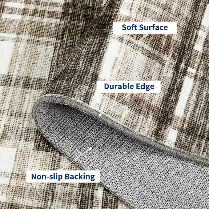 Washable Rug 9x12 Area Rug for Living Room Farmhouse Rugs for Bedroom Large Area Rug Modern Non Slip Carpet Stain Resistant Throw Rugs for Dining Room Office Classroom, Beige