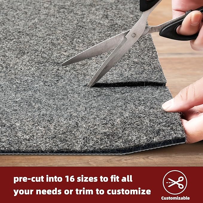 BAGAIL Felt and Natural Rubber Backing Rug Pads 1/8” Thick, 5 x 7 Ft Non Slip Rug Gripper Keep Rugs in Place, Under Area Rug Protective Cushioned Pads, Carpet Runners, Hardwood Floors Protection