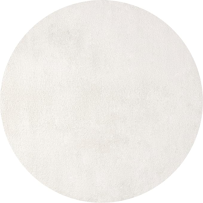 Eyely UES100T-8R Supersoft Haze Solid Low-Pile Indoor Area Rug, Coastal, Bohemian, Minimalist, Classic, Casual for Bedroom,Kitchen,Living Room,Non Shedding,Easy-Washing, Cream, 8' Round