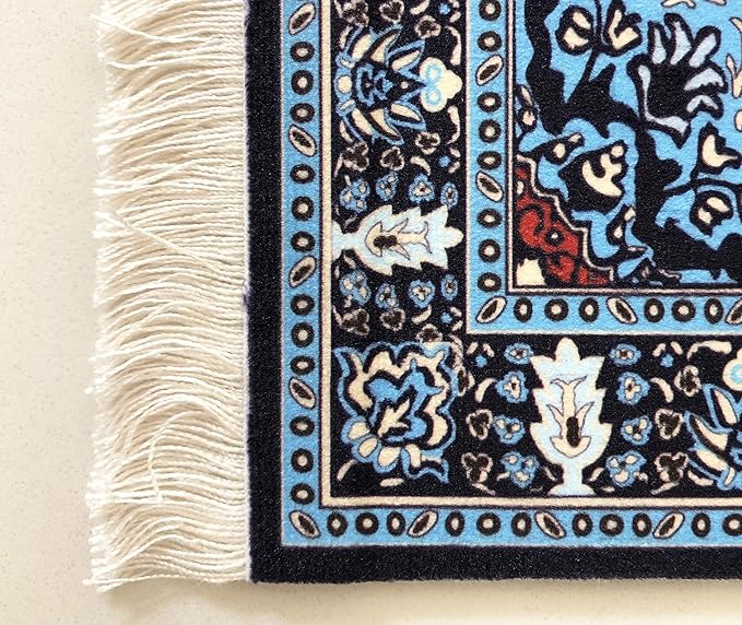 3-Piece Carpet-Style Desk Set – Navy Mouse Pad, Mini Rug Coaster & Bookmark, Colorful Elegant Office Accessories, Novelty Gift