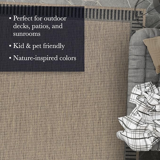Couristan Recife Indoor Outdoor Rug - Wicker Stitch 8'6" Square in Cocoa Brown and Black, Hose Washable, Low Pile, Pet- Kid Friendly Home Decor for Living Room, Patio Furniture Set, Kitchen