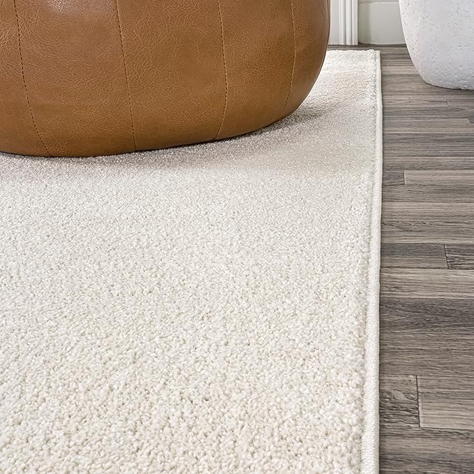 Eyely UES100T-7SQ Supersoft Haze Solid Low-Pile Indoor Area Rug, Coastal, Bohemian, Minimalist, Classic, Casual for Bedroom,Kitchen,Living Room,Non Shedding,Easy-Washing, Cream, 7' Square