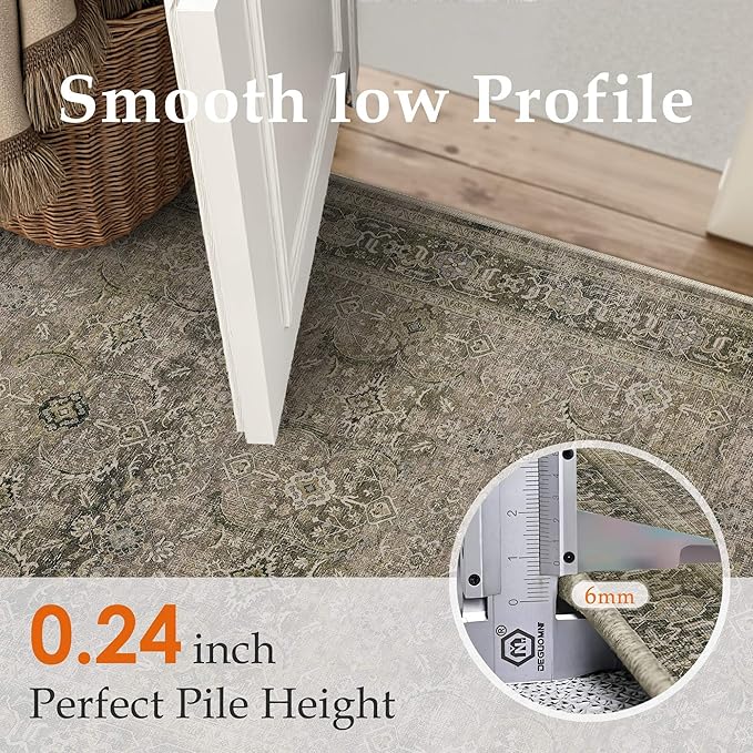 HUGEAR 5x7 Washable Area Rug Taupe Vintage Neutral Living Room Bedroom Rug Large Soft Non Slip Distressed Low Pile Carpet