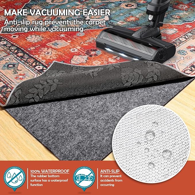 Waterproof Rug Pad, 6x9 ft Under Area Rug Carpet Pad, Non Slip Rug Pads for All Floors and Hardwood Floors Finishes, Keep Carpets in Place Soft and Prevent Rug from Wrinkling or Buckling
