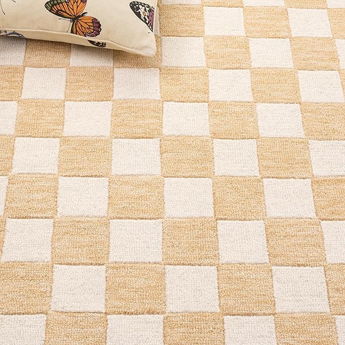 SAFAVIEH Area Rug 4x6 - Ebony Collection - Gold & Ivory, Handmade Wool, Checkered Design, Ideal for Living Room, Bedroom, Dining Space (EBN175D)