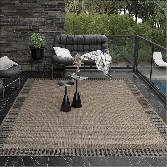 Couristan Recife Indoor Outdoor Rug - Wicker Stitch 8'6" x 13' Rectangle in Brown and Black, Hose Washable, Low Pile, Pet- Kid Friendly Home Decor for Living Room, Patio Furniture Set, Kitchen
