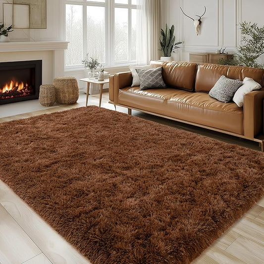Brown Rug for Living Room Bedroom, 5x7 Fuzzy Fluffy Carpet, Shag Area Rugs for Kids Home Decor Aesthetic, Non Slip