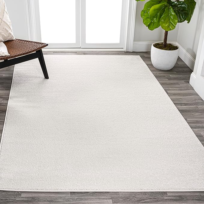 Eyely UES100T-15 Supersoft Haze Solid Low-Pile Indoor Area Rug, Coastal, Bohemian, Minimalist, Classic, Casual for Bedroom,Kitchen,Living Room,Non Shedding,Easy-Washing, Cream, 12 X 15