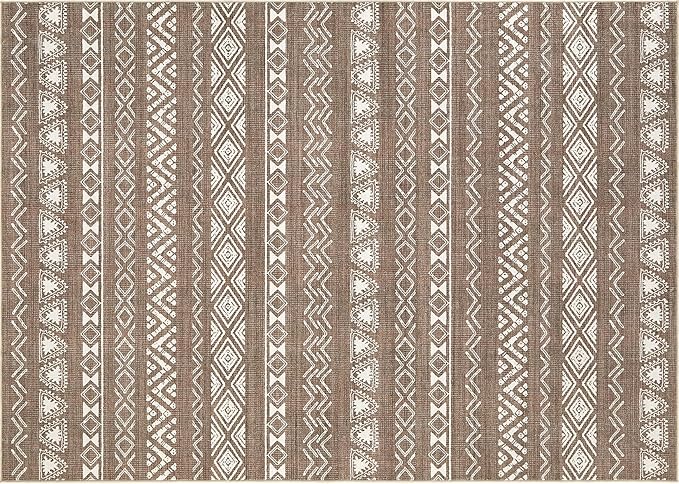 Area Rug Living Room Rugs - 8X10 Washable Boho Farmhouse Bohemian Neutral Large Moroccan Geometric Soft No Slip Indoor Thin Floor Carpet for Bedroom Under Dining Table Home Office -Dark Brown