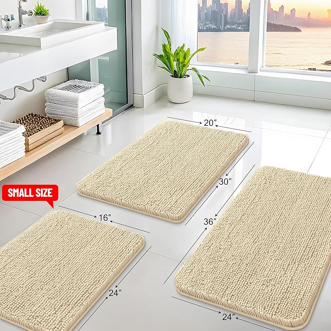 Arotive Bathroom Rugs Round 30x30, Extra Soft Absorbent Shaggy Chenille Bath Rugs, Machine Washable Rubber Backing Non-Slip Bath Mats for Bathroom Floor Tub and Shower, Home Decor Accessories, Beige